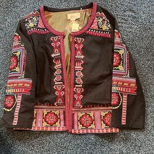 Anthropologie nwt $180 beaded Embroidered Black Jacket size Large